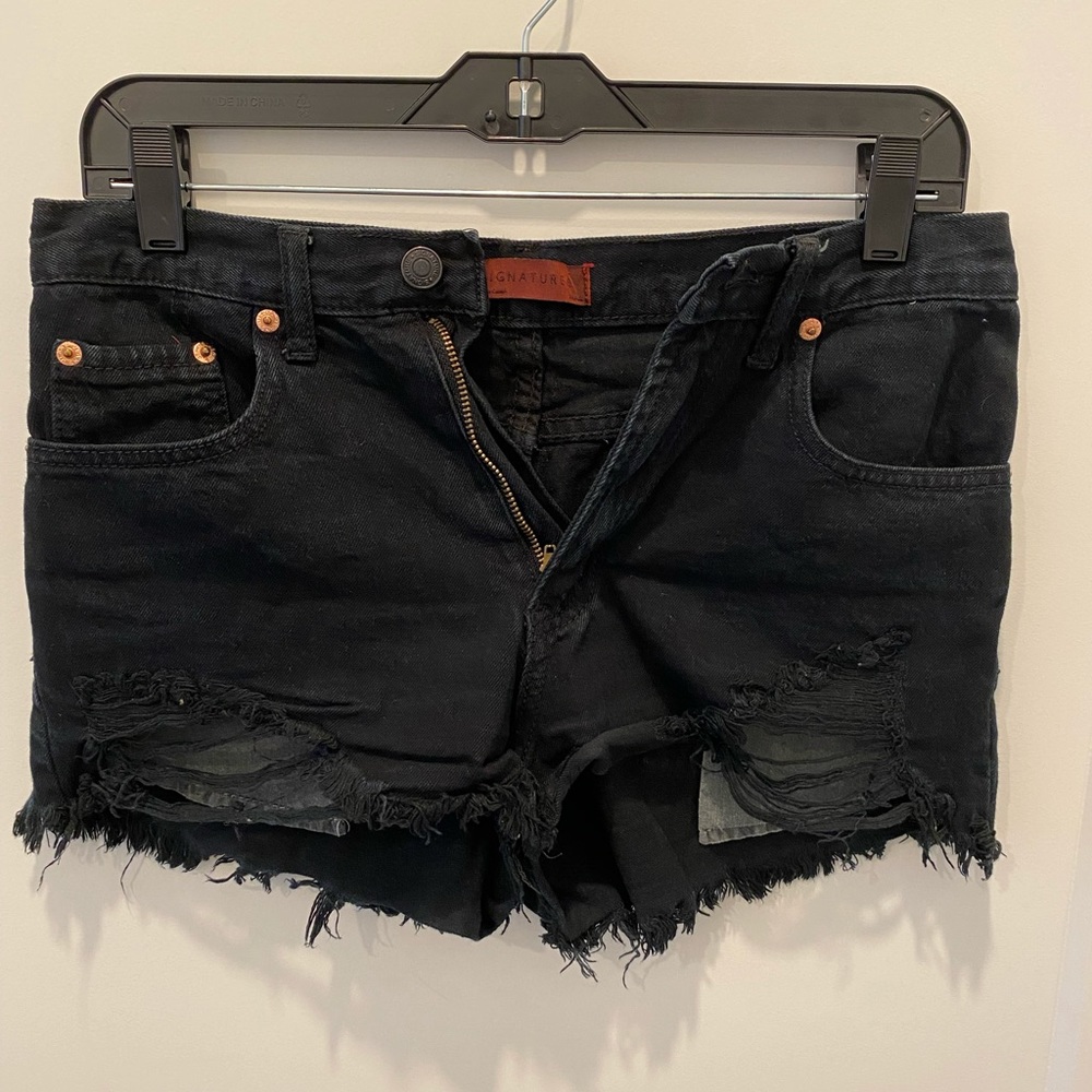 Signature8 black denim shorts